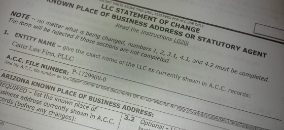 A.C.C. Statement of Change Paperwork for Carter Law Firm